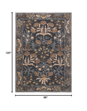 Hand-Tufted Wool Area Rug 5x8 Floral Traditional Beige Blue
