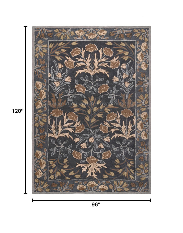 Hand-Tufted Wool Area Rug 5x8 Floral Traditional Beige Blue