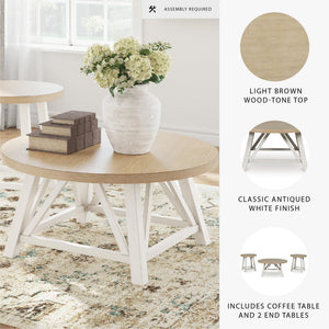 Casual Occasional Table Set of 3 – Antique White & Brown