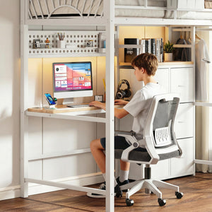 Twin Loft Bed with Desk, Storage Drawers & LED Lights