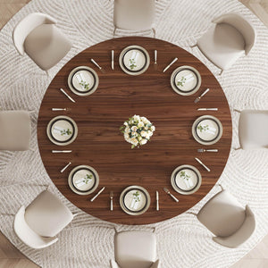 LVB 60-Inch Round Dining Table, Modern Wood Metal Kitchen Tables, Industrial Large Dinner Room Table for 6 to 8, Circle Dining Room Tables for Home Kitchen Living Room, Walnut