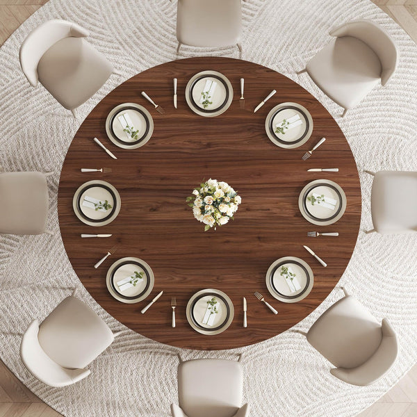 LVB 60-Inch Round Dining Table, Modern Wood Metal Kitchen Tables, Industrial Large Dinner Room Table for 6 to 8, Circle Dining Room Tables for Home Kitchen Living Room, Walnut