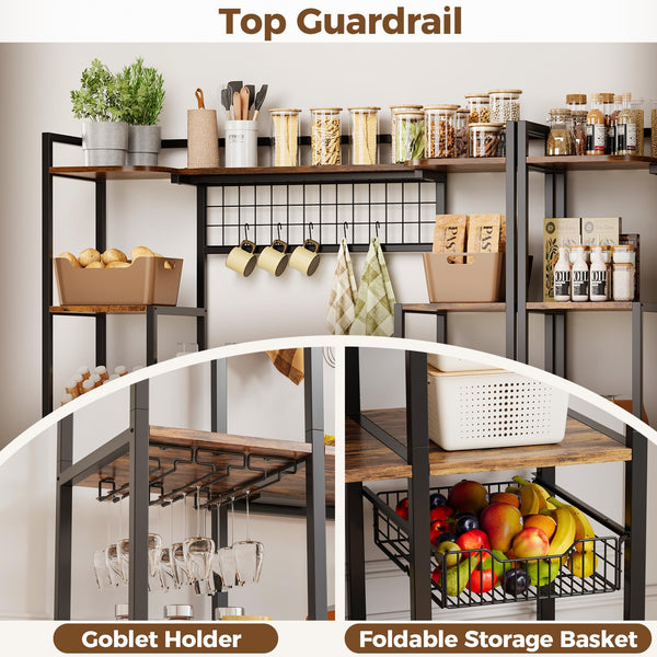 Baker's Rack with Power Outlet & Coffee Bar Cabinet