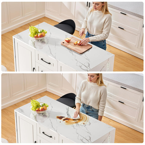Kitchen Island with Storage Cabinets, Drawers & Power Outlet