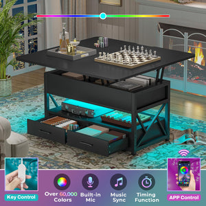 Lift Top Coffee Table with Storage & LED Light