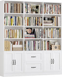 71" Tall Triple Wide Bookshelf with Doors & Drawers