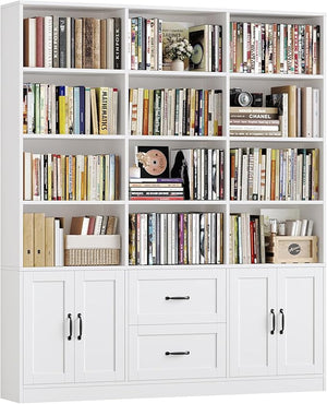 71" Tall Triple Wide Bookshelf with Doors & Drawers