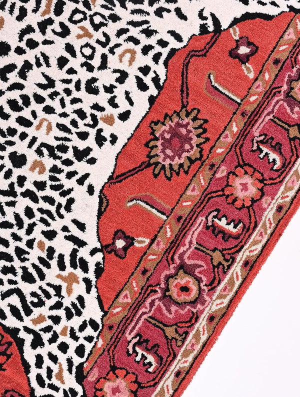 Handmade Leopard Print Wool Area Rug – 5' x 8' Rectangular