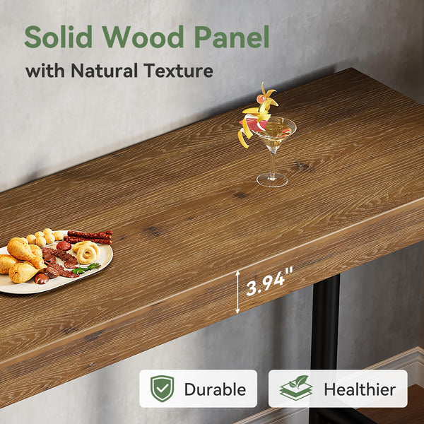 63" Solid Wood Rectangular Bar Table with Metal Legs