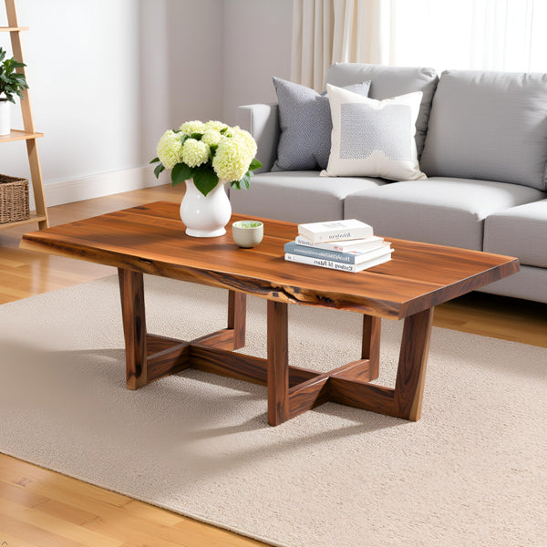 Live Edge Solid Acacia Wood Coffee Table with Natural Finish
