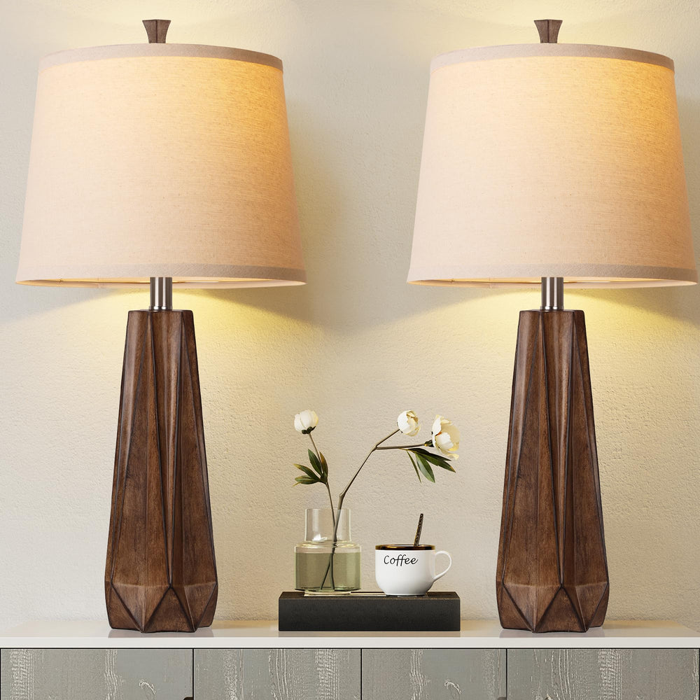 Modern Resin Table Lamps Set of 2 - 3 Color Temperature, Linen Shade, 27"