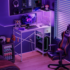 Computer Desk with LED Lights, Power Outlets & Storage – Small Gaming & Home Office Desk