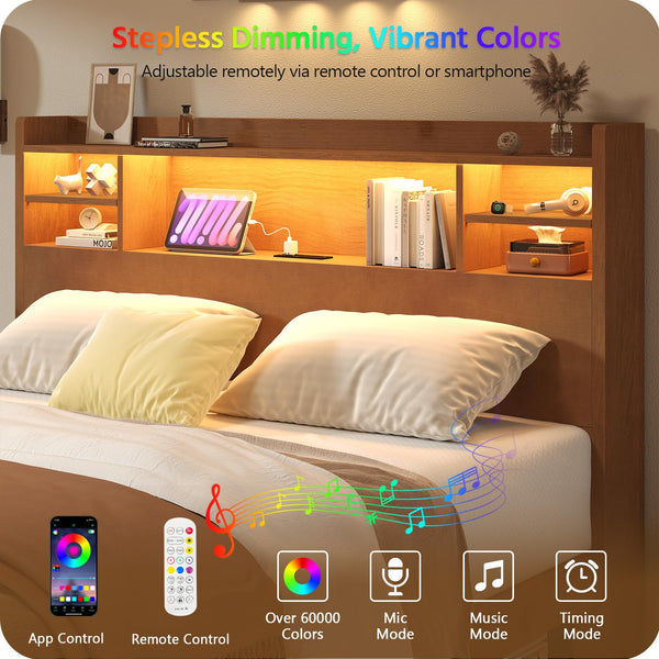 Queen Platform Bed Frame with LED Headboard