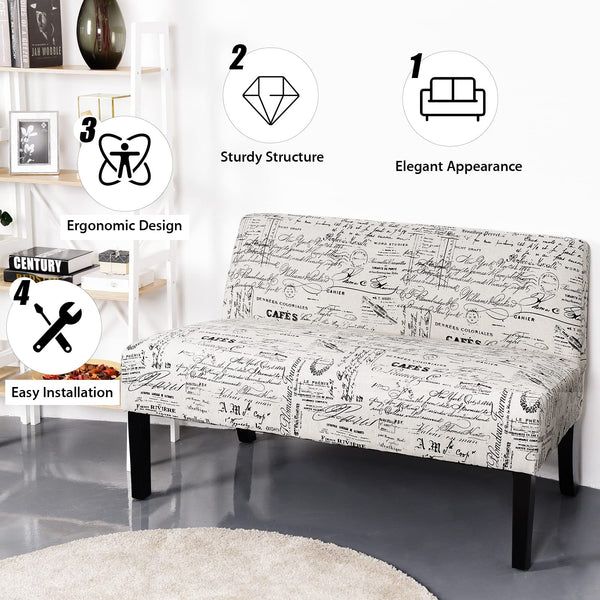 Armless Loveseat Sofa with Letter Design