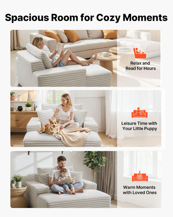 Oversized Faux Fur Chaise Lounge Chair with Pillows & Armrests