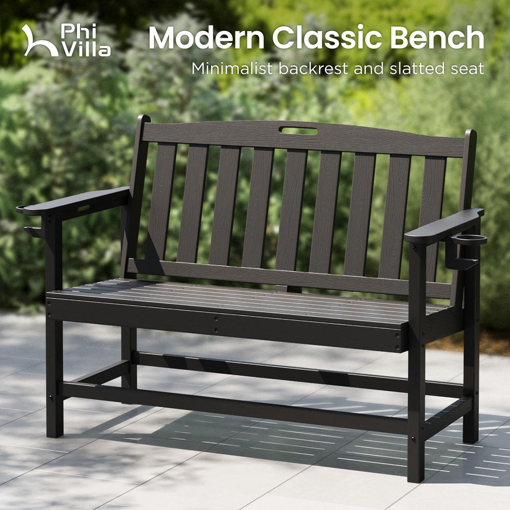 HDPE Outdoor Patio Bench with Armrests – 2-3 Person, 700 lbs Capacity