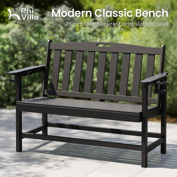 HDPE Outdoor Patio Bench with Armrests – 2-3 Person, 700 lbs Capacity