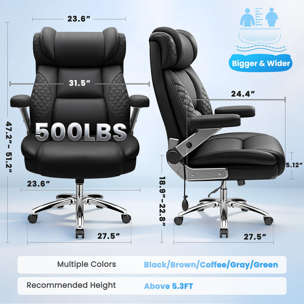 Big & Tall Ergonomic Office Chair – 500 LBS, 5D Arms, Lumbar Support