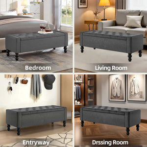 50-Inch Upholstered Storage Ottoman Bench with Safety Hinge – 660 lb Capacity