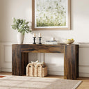 63-Inch Farmhouse Console Table with Wooden Double Base – Rustic Brown