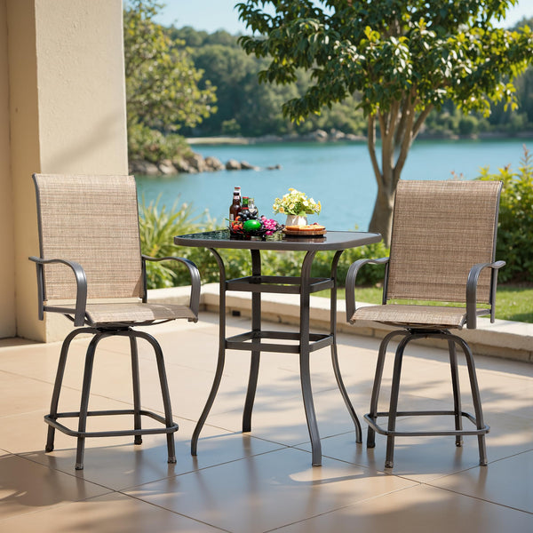Outdoor Swivel Bar Stools Set – Metal Frame Patio Counter Height Chairs