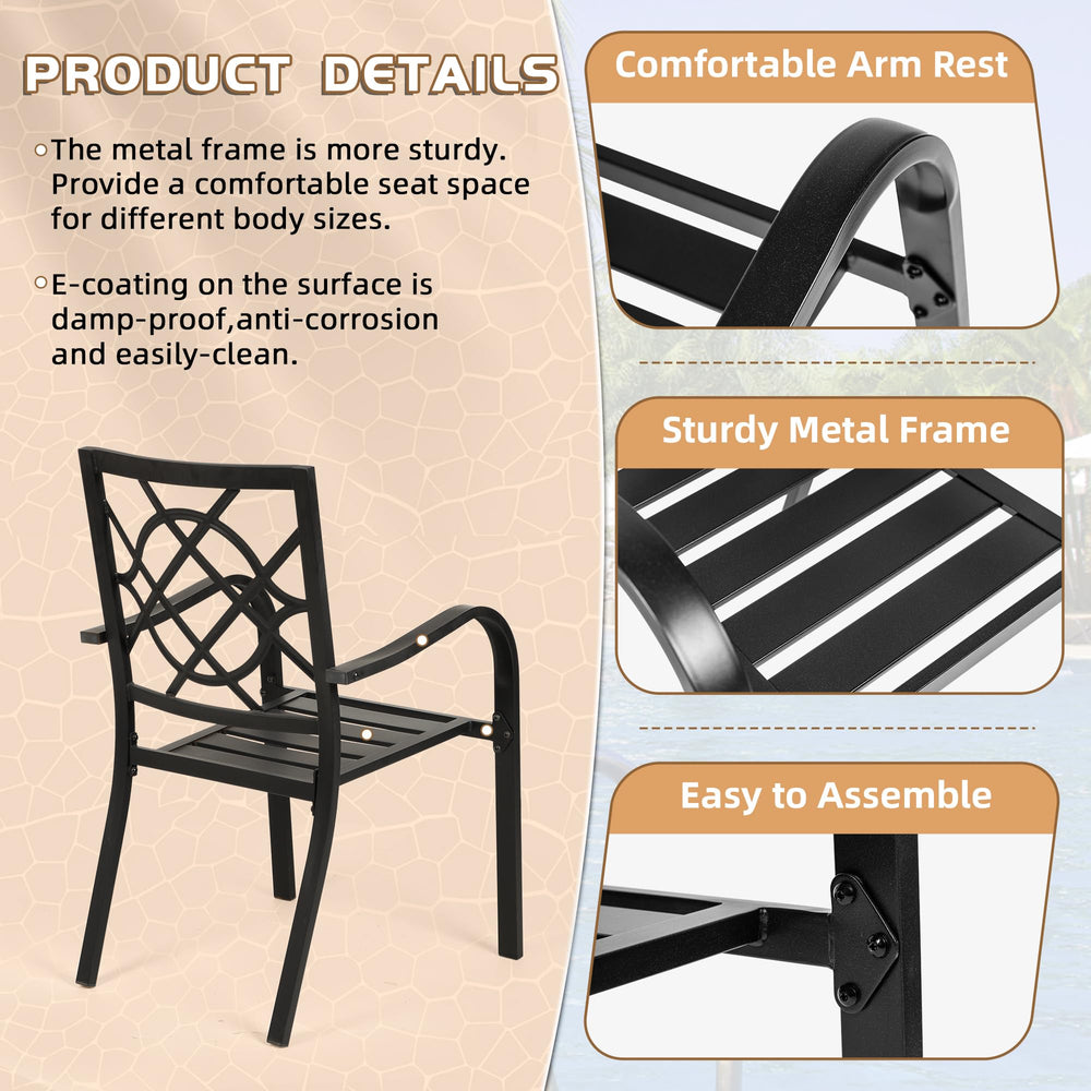 Stackable Metal Patio Dining Chair with Armrest