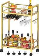 Rolling Bar Cart with Wine Rack & Glass Holder