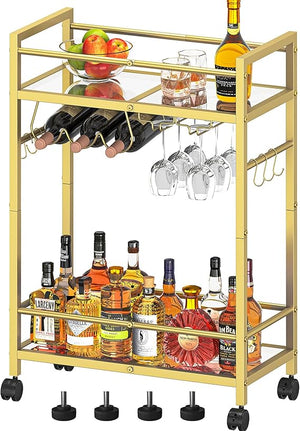 Rolling Bar Cart with Wine Rack & Glass Holder