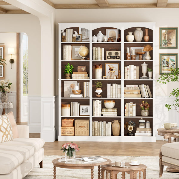 71" 6-Tier Triple Wide Bookcase with Arched Top