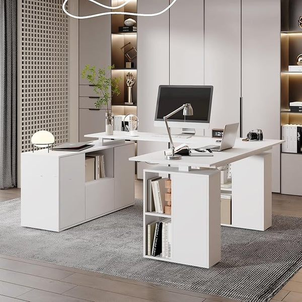 L-Shaped Electric Standing Desk with Drawers & Storage
