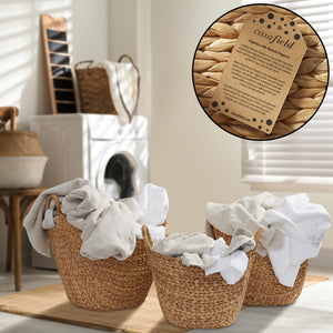Set of 3 Woven Water Hyacinth Storage Baskets with Handles