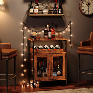 Wine Bar Cabinet with Glass Holder & Mesh Door