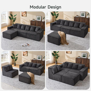 L-Shaped Modular Sectional Sofa – Corduroy, No Assembly