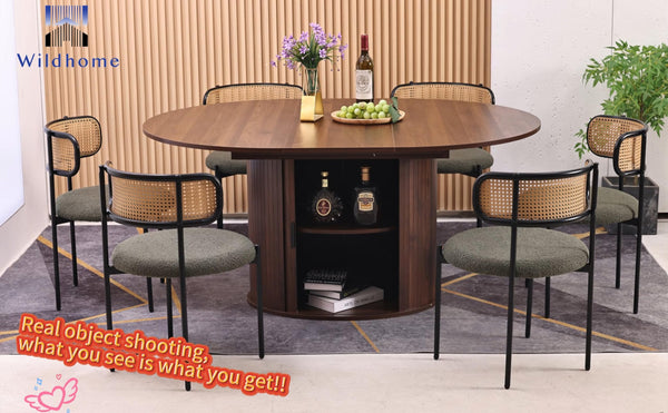 63 Inch Extendable Round Dining Table with 2-Tier Storage Shelf for 2-4-6