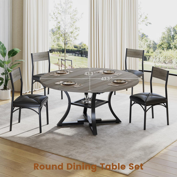Round Extendable Dining Table Set for 4–8 with Cushion Chairs