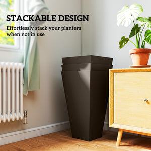 Tall Outdoor Planters Set of 3 with Drainage Holes – 28 Inch Taper Plant Pots