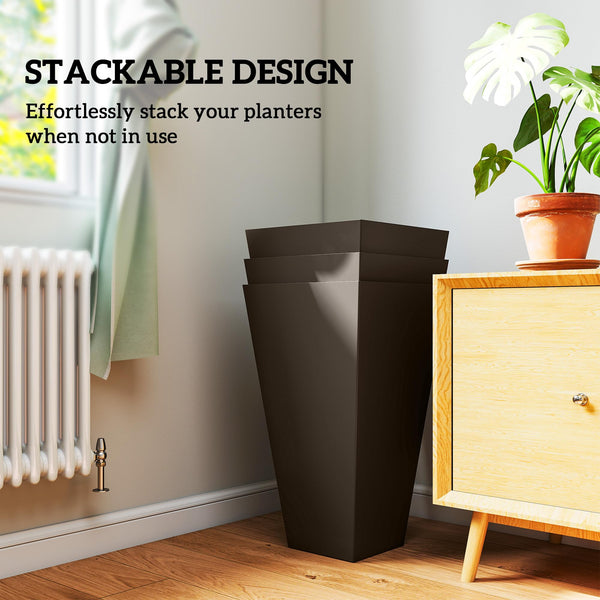 Tall Outdoor Planters Set of 3 with Drainage Holes – 28 Inch Taper Plant Pots