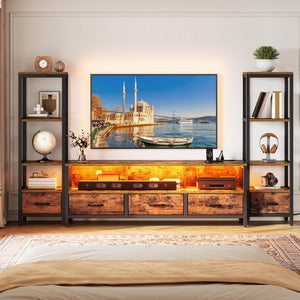 TV Stand with Bookshelves, LED Lights & Power Outlets – Fits up to 65" TV