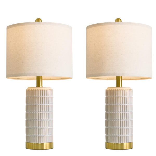Ceramic Bedside Table Lamps Set of 2 – Modern Nightstand Lamps with Gold Base