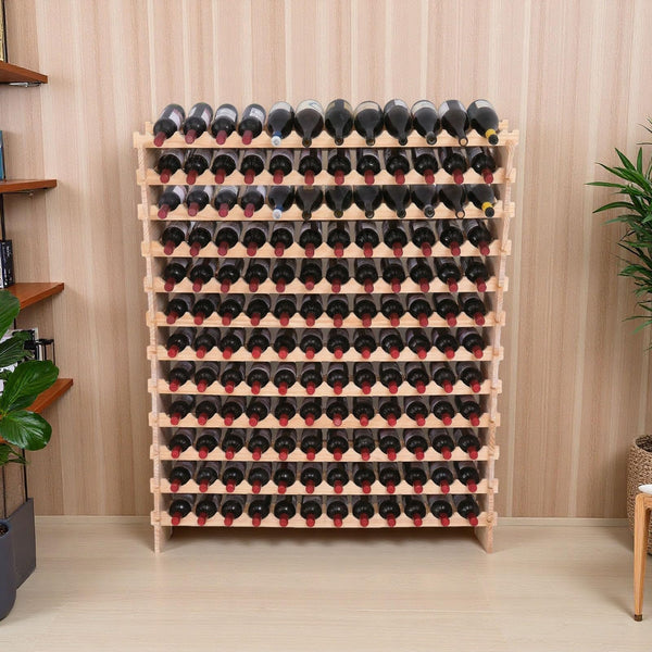 144-Bottle Freestanding Wood Wine Rack with Modular Stackable Shelves