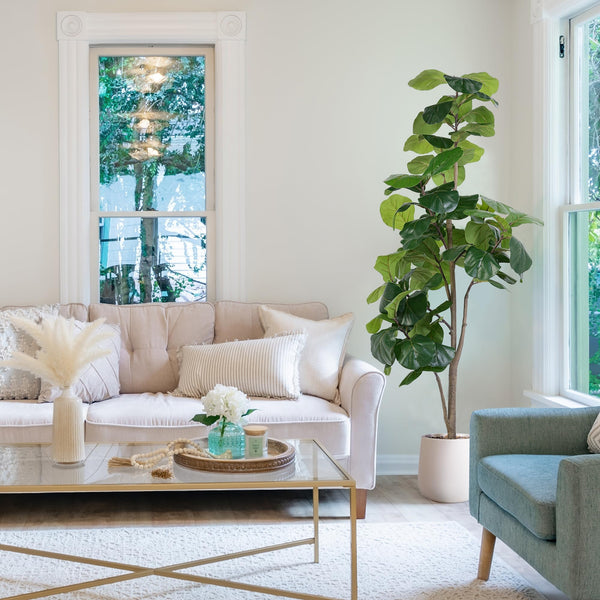 Artificial Fiddle Leaf Fig Tree with White Planter