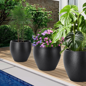 Large Plant Pots Set of 3 with Drainage Holes and Trays