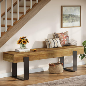63" Farmhouse Entryway Bench with Metal Legs
