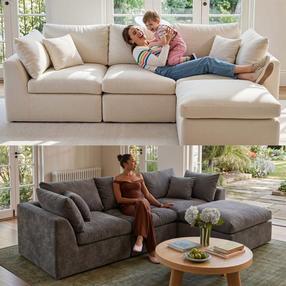 108" Cloud Modular Sectional Sofa with Ottoman & Washable Covers