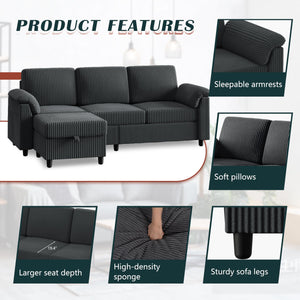 Convertible Sectional Sofa with Ottoman