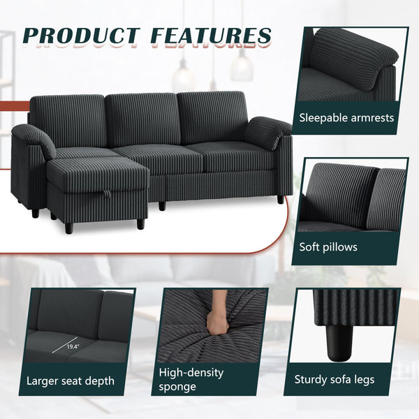 Convertible Sectional Sofa with Ottoman