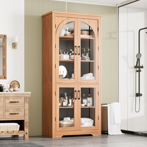 70" Tall Kitchen Pantry Cabinet with 4 Arched Glass Doors & Adjustable Shelves