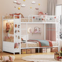 Metal Bunk Bed with Storage, LED Lights & Power Outlet