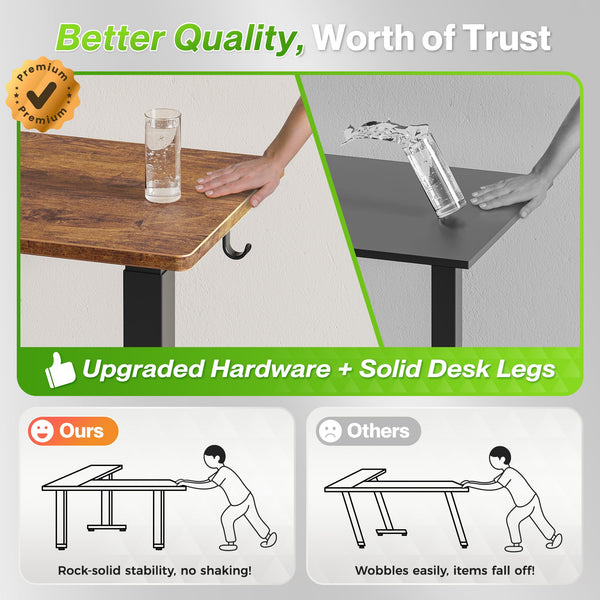 L-Shaped Electric Standing Desk with Power Outlets – 63 x 55 Inch Height Adjustable Corner Desk