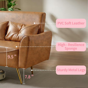 48" Faux Leather Loveseat Sofa – Mid-Century Modern 2-Seater